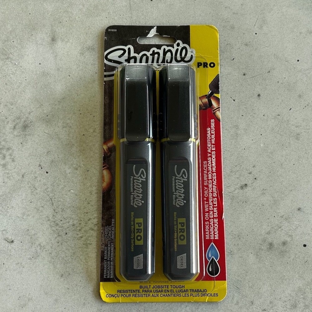 Sharpie PRO Permanent Markers Chisel Tip Black 2 Count 2151565 Marks Wet Oily